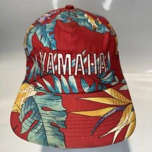Vintage Yamaha Hawaiian Hat Baseball Cap Floral Hawaii 80s USA Made Snapback Red - Picture 1 of 6