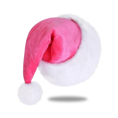 Sombreros de Papá Noel Unisex Rosa Terciopelo Navidad Sombrero para Adultos Extra Grueso Clásico... Foto 1 de 4