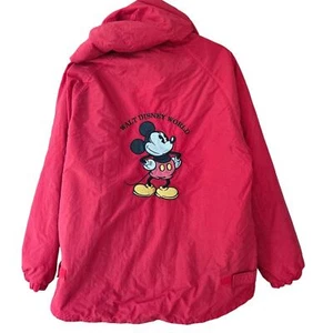 Vintage Walt Disney Mickey Unisex Fleece gefütterte Jacke mit Kapuze und Reißverschluss L rot bestickt  - Bild 1 von 11