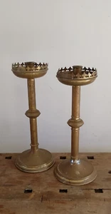 Church Altar Metal Candle Holders x 2 - not quite matching - Picture 1 of 14