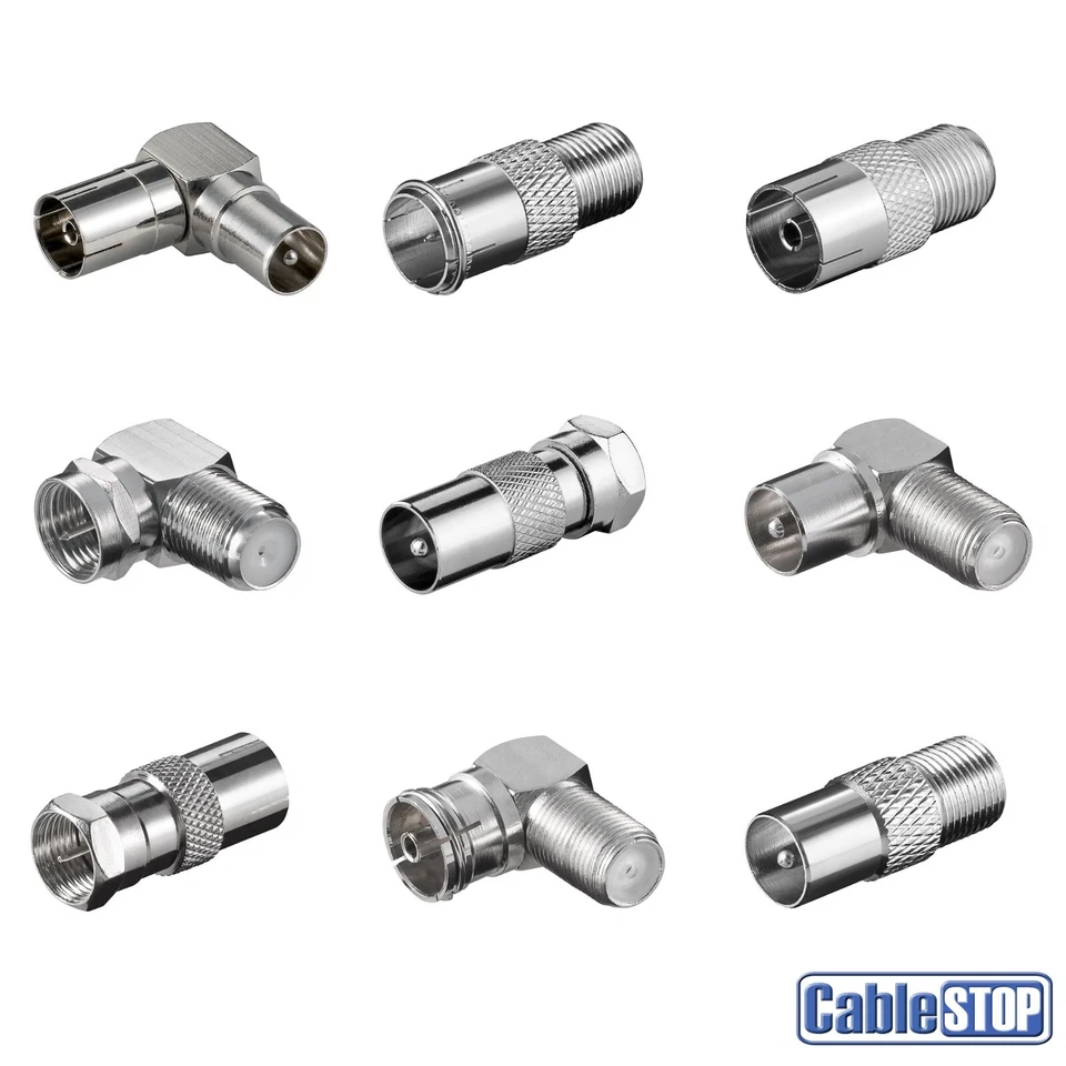 F Plug Coax Aerial Satellite Cable Connector Male Female Right Angle Adapter - Image 1 of 1