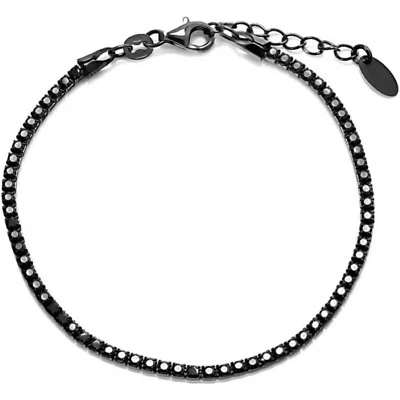 Amen Bracciale Tennis Nero Unisex Con Zirconi Neri BTNN16 - Immagine 1 di 3