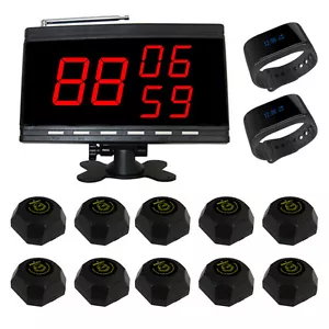 SINGCALL Wireless Calling Pager Systems 1 Display Screen, 2 Watches,10 Pagers - Afbeelding 1 van 12
