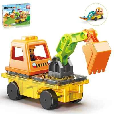 PicassoTiles Magnet Tiles Building Block 2in1 Excavator & Backhoe Brick Playset - Image 1 of 4