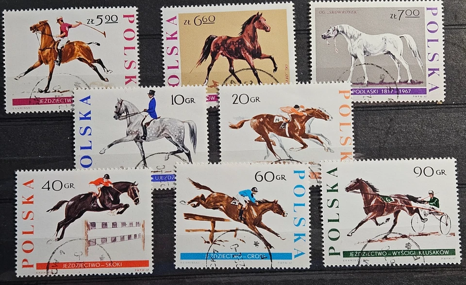 波兰邮票 Sc1474-81,马匹套装,二手 F/VF (504W45) — 第 1/1 张图片
