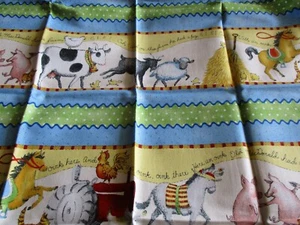 Old McDonald Cotton Fabric w/Farm Animals, Song Words and Tractor 1/4 yd - Picture 1 of 3