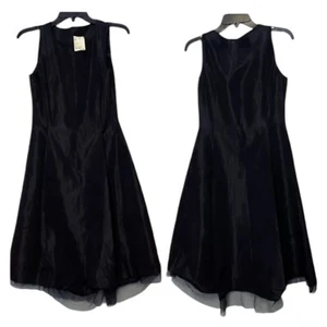 Y2K Fashionista Boutique ärmelloses seidiges schwarzes Kleid mit Rundhalsausschnitt und Tull Small - Bild 1 von 7