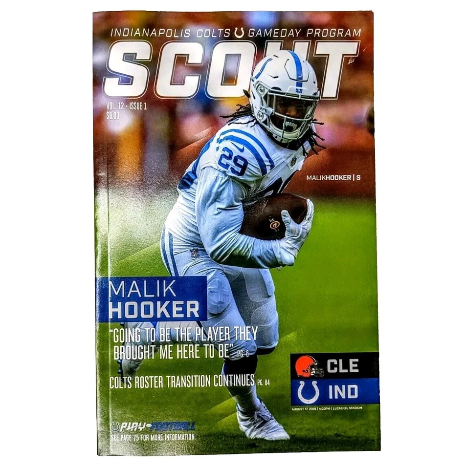 Malik Hooker Scout Indianapolis Colts Football Game Program 2019 Vol. 12 Issue 1 - Image 1 of 4