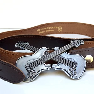 🔥 Rockys echter brauner Ledergürtel und Metall Gitarrenschnalle Made in Germany 40" L - Bild 1 von 12