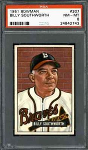 1951 Bowman #207 Billy Southworth - PSA 8