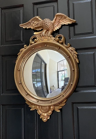 1960 SYROCO EAGLE Federal Style 4010 Large Convex Mirror 13 Colony 28"Woodtone Cover