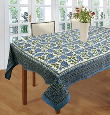 Hand Block Table Cloth ,60 x 90 inch,Floral Print , Cotton Cover, Easter Wedding - Image 1 of 4