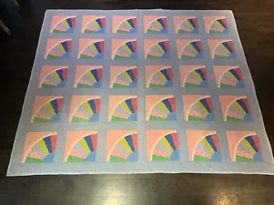 Vintage 40s Quilt Handmade Grandmother’s Fan W/ Eyelet Trim Edging Signed - Picture 1 of 6