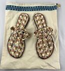 Tory Burch Miller Welt Caning Geometric Tumbled Leather Pink Sandals Sz 9 EUC