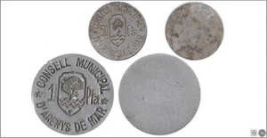 España Arenys de Mar 50 ctms. y 1 peseta / Sin fecha / Aluminio MBC / EBC - Picture 1 of 1