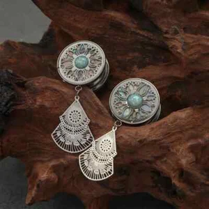 2 piezas ÓPALO PLATEADO Oreja Carne Túneles Piercing Enchufe Joyería acampanada - Imagen 1 de 10