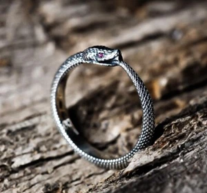 Classic Ouroboros Snake Ring Ruby Gold Plated Snake Ring, mens gold ring - Picture 1 of 7