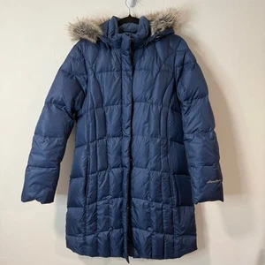 Eddie Bauer Women's Lodge Parka Coat Puffer Navy Large Down Fill Winter Long - Picture 1 of 8
