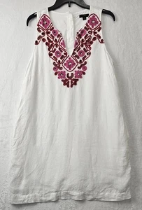 J.Crew Franco Embroidered Sleeveless Linen Dress Back Button Closure Size M - Picture 1 of 15