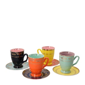POLS POTTEN Set 4 tazze e piattini porcellana vintage multicolore stile retrò RRP 229 - Foto 1 di 6