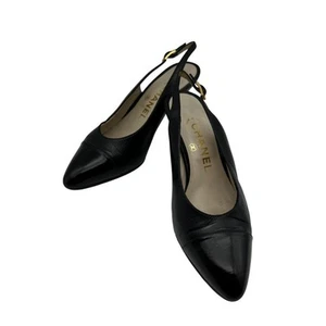 CHANEL black sandals slingback leather heels 34 - Picture 1 of 9