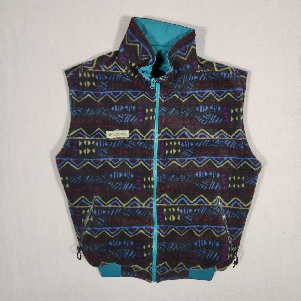 Chaleco retro vintage Columbia para hombre medio reversible polar nailon azteca exterior Foto 1 de 4