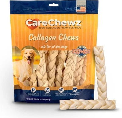 Pet Factory CareChewz Collagen 6-7" Skinny Braided Sticks Dog Chew Treats - Natu - Image 1 of 4