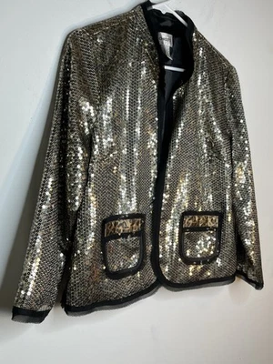 Blusa Top Chicos 1 Blazer Estampado Leopardo Lentejuelas Doradas Talla M 10 12 Foto 1 de 4