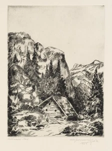 O. BÄHR (1919-2008), Alpenhütte im Gebirge, 1985, Radierung Moderne Landschaft - Bild 1 von 5