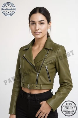 Chaqueta corta de cuero tostado para motociclista - Ropa exterior estilo motociclista hecha a mano para mujer Foto 1 de 4