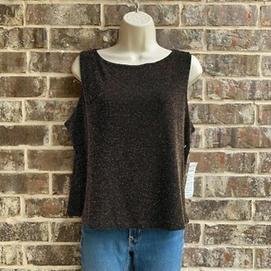 R & K Evening ärmelloses schimmerndes Damen-Tanktop schwarz goldfarben Größe 16 - Bild 1 von 15