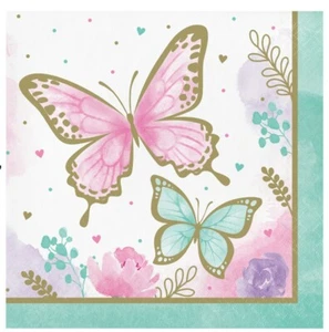 Butterfly Party Lunch Napkin/Serviettes 16pk "Butterfly Shimmer" Party Supplies - Picture 1 of 1