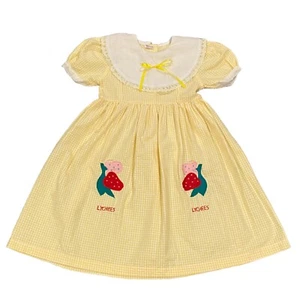 Vintage Delly’s Strawberry Patch Kleid kleine Mädchen Gr. 80 gelb Gingham Schleife - Bild 1 von 13
