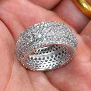 Men's Moissanite Eternity 3 Ct Round Cut Wedding Band 14K White Gold Plated - Picture 1 of 3