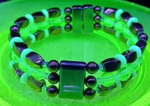 Beautiful Uranium Jewelry Vaseline Glass & Magnetic Hematite Bracelet Sz 7 Men's - Picture 1 of 6