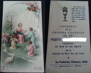 ESTAMPA HOLY CARD PRIMERA COMUNION IGLESIA VIRGEN DE GUIA 1959 SEVILLA    CC1347 - Imagen 1 de 2