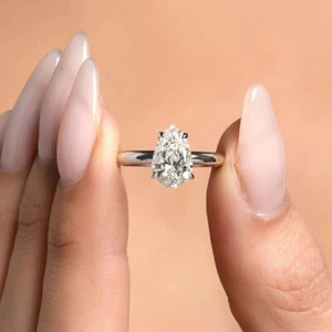 1.50Ct Pear Cut Diamond Solitaire Engagement Wedding Ring 14k White Gold Finish - Picture 1 of 6