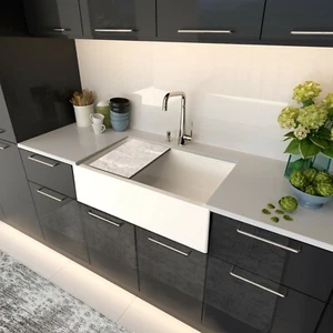 New 33" Granite Composite Workstation Farmhouse Kitchen Sink White Italian Made - Picture 1 of 11
