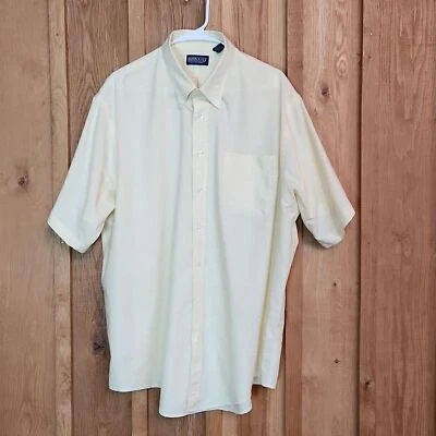 Lands' End Button Down Short Sleeve Oxford Casual Shirt, Neck 18.5- XXL, Yellow - Image 1 of 4