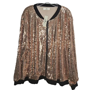 NWT Womens Plus 4X Sparkle Rose Gold Metallic Sequin Bomber Jacket Vintage Vibe - Bild 1 von 12