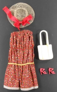 Barbie Vtg Clone Red Floral Strapless Dress Straw Hat Bow White Bag Red Heels - Picture 1 of 3