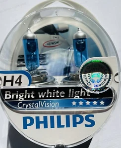 PHILIPS H4 CRYSTALVISION BRIGHT WHITE LIGHT PLUS FREE W5W BRAND NEW - Picture 1 of 2