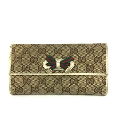 GUCCI Princy GG Logo Shelly Canvas Leather Long Bifold Wallet /5P0364 • 1€