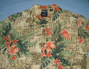 Caribbean Joe Hawaiian Button Up Shirt 100% Washable Silk Size L