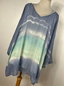 New One World XL Shirt Top Blue White Tank Coverup 2 Pc Flowy Summer Womens R6 - Picture 1 of 6