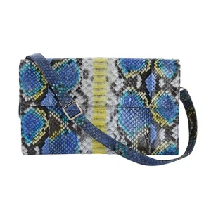 Handcrafted Blue Python Skin Genuine Leather Crossbody Wallet Money Pouch Purse - Picture 1 of 11