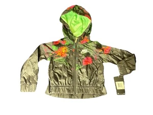 Chaqueta cortavientos Nike para niños pequeños 2T negra floral ligera cremallera completa con capucha - Imagen 1 de 5