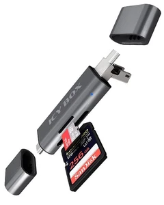 Czytnik kart SD ICY BOX z USB 3.0 do SD i Micro-SD, 3 wtyczki USB (USB-C, USB- - Zdjęcie 1 z 10