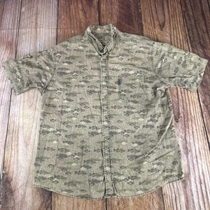 Woolrich Herren Kurzarm Knopfleiste Fischschiefer Fisch Print Größe L 100% Baumwolle - Bild 1 von 5