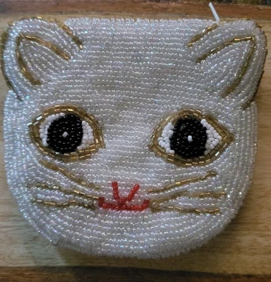 Cartera monedero vintage con cuentas de vidrio cara de gato sin marca con cierre de cremallera Foto 1 de 4